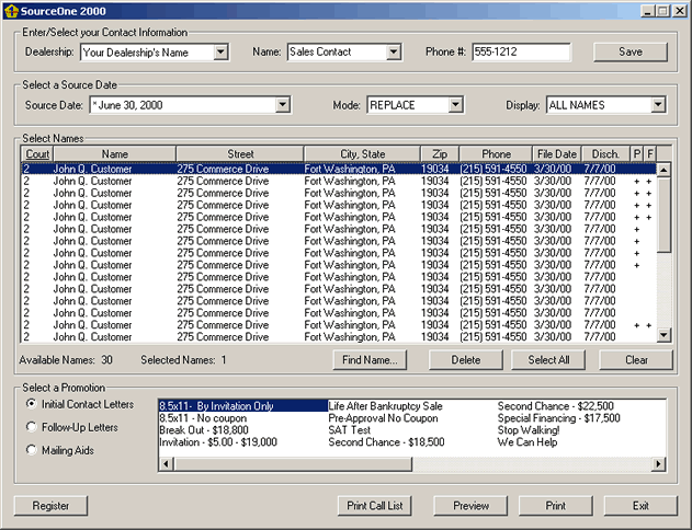 SourceOne 2000 Main Screen